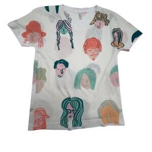 Courtly Clothing All Over Print Artistic Faces Graphic T-Shirt S White USA Made